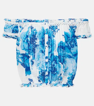 Poupette St Barth Alba Floral Off-shoulder Cotton Top