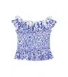 Poupette St Barth Alitza Floral Smocked Cotton Top In Blue