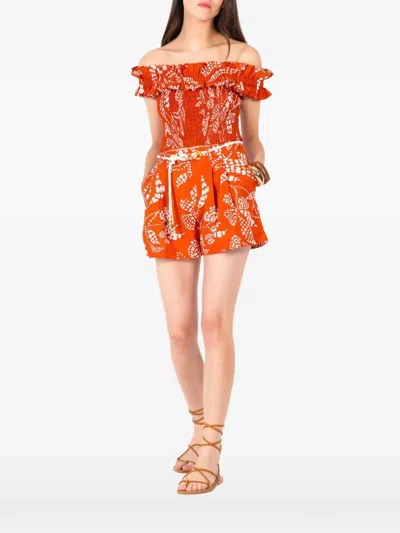 Poupette St Barth Alitza Smocked Ruffled Top In Red