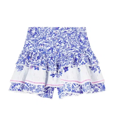 Poupette St Barth Kids' Alizee Floral Ruffled Cotton Skirt In Blue