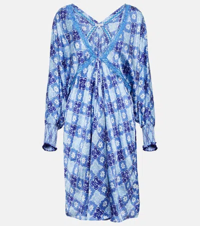 Poupette St Barth Allegra Asymmetrical Minidress In Crep Blue Mozaic