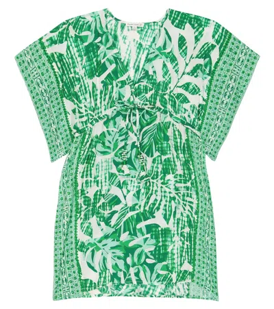 Poupette St Barth Kids' Amaya Printed Dress In Mint Tropical