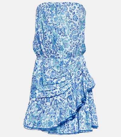 Poupette St Barth Ambra Floral Bandeau Minidress In Royal Pensee
