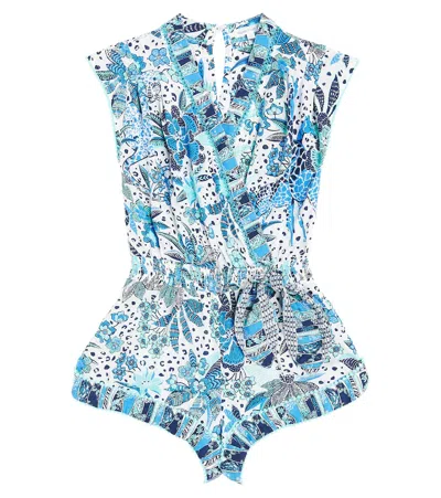 Poupette St Barth Kids' Anaik Printed Playsuit In Blue