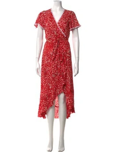 Pre-owned Poupette St Barth Animal Print Midi Length Dress In Red