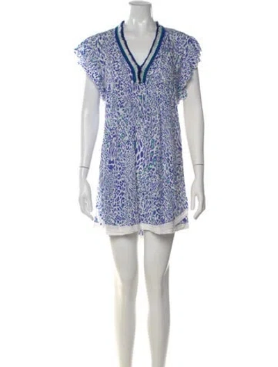 Pre-owned Poupette St Barth Animal Print Mini Dress In Blue
