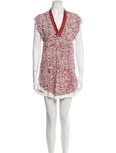 Pre-owned Poupette St Barth Animal Print Mini Dress In Red/white