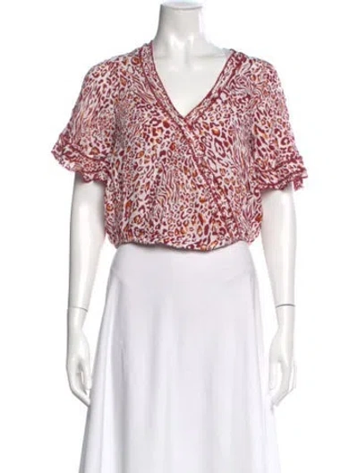 Pre-owned Poupette St Barth Animal Print V-neck Blouse In Red