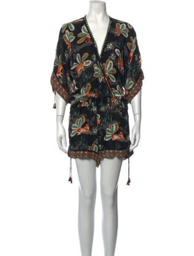 Pre-owned Poupette St Barth Animal Print V-neck Romper In Black