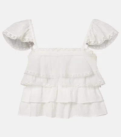 Poupette St Barth Anya Ruffled Cotton Top In White