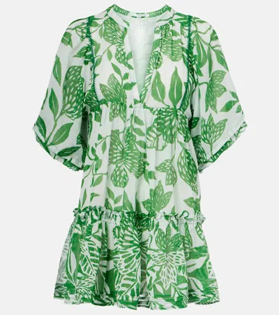 Poupette St Barth Aria Floral Cotton Minidress In Green
