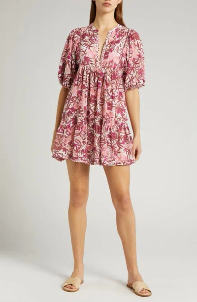 Poupette St Barth Aria Floral Cover-up Minidress In Pink Orchid Ocp