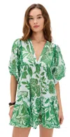 Poupette St Barth Aria Mini Dress White Green Macro Stelis In Green