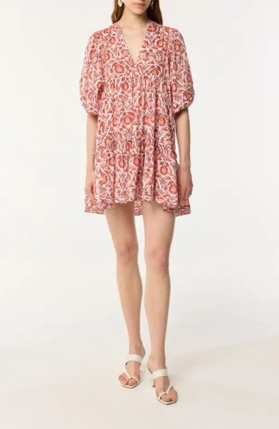 Poupette St Barth Aria Print Cotton Cover-up Minidress In Pink Victorian
