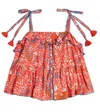 Poupette St Barth Astra Floral Top In Red Tulipe