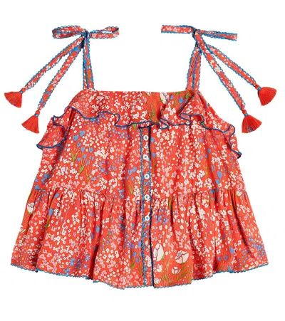 Poupette St Barth Kids' Astra Floral Top In Red Tulipe