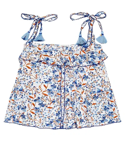 Poupette St Barth Kids' Astra Floral Top In Sky Mini Jonquille