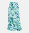 Poupette St Barth Aude Floral Midi Skirt In Aqua Flower Mix Fxa