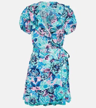 Poupette St Barth Aude Printed Wrap Minidress In Mint Rugosa