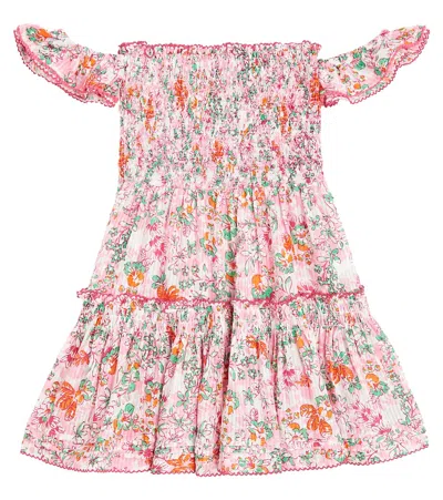 Poupette St Barth Kids' Aurora Floral Striped Cotton Dress In Pink