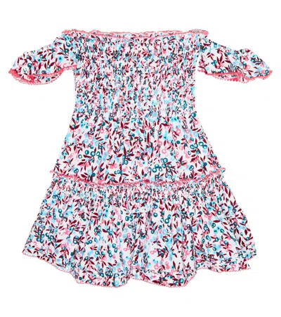 Poupette St Barth Kids' Aurora Printed Cotton Dress In Aqua Blueberry