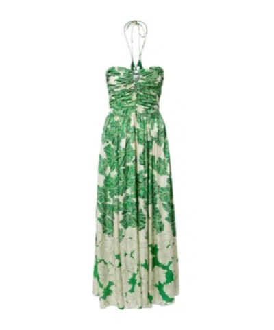 Poupette St Barth Avril Floral Halterneck Satin Maxi Dress In Green