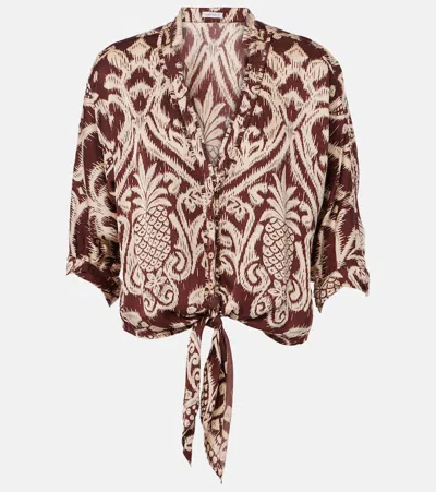 Poupette St Barth Azia Printed Cropped Shirt In Brown