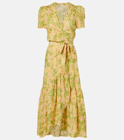 Poupette St Barth Baba Floral Cotton Wrap Dress In Yellow