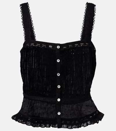 Poupette St Barth Berry Lace-trimmed Cotton Top In Black