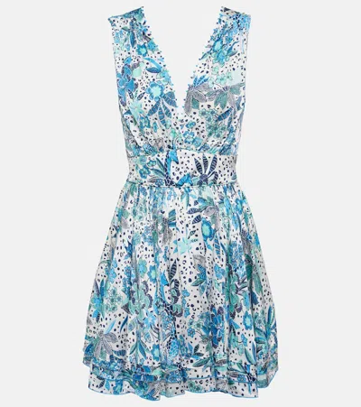 Poupette St Barth Bessie Floral Pleated Minidress In Blue Savana
