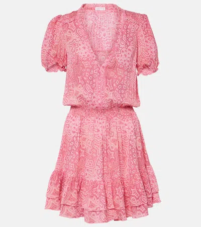 Poupette St Barth Bibi Printed Tiered Minidress In Pink Sea Water