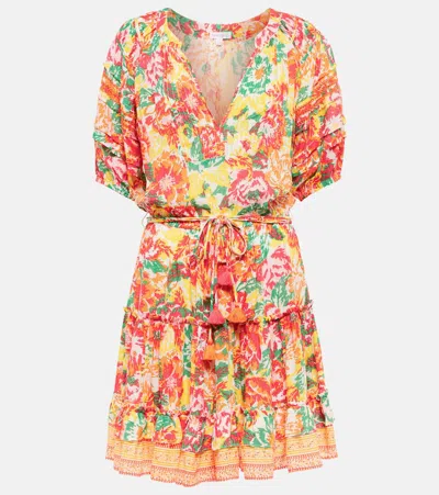 Poupette St Barth Bona Tiered Minidress In Orange Rugosa