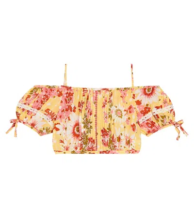 Poupette St Barth Kids' Bonny Floral Off-shoulder Top In Yellow 90's