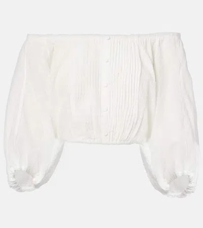 Poupette St Barth Bova Off-shoulder Cotton Crop Top In White