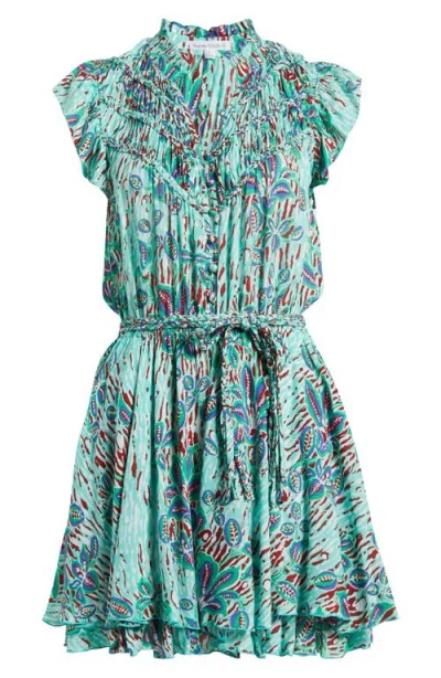 Poupette St Barth Callie Print Cover-up Minidress In Mint Exotic Forest