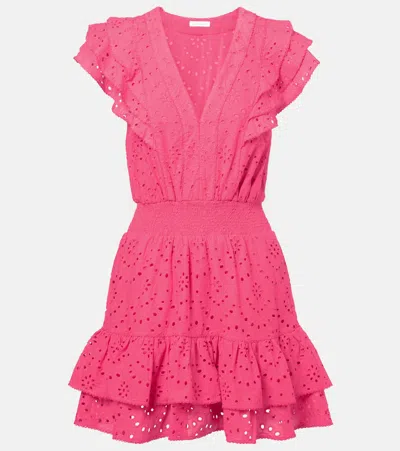 Poupette St Barth Camila Shirred Cotton Minidress In Pink