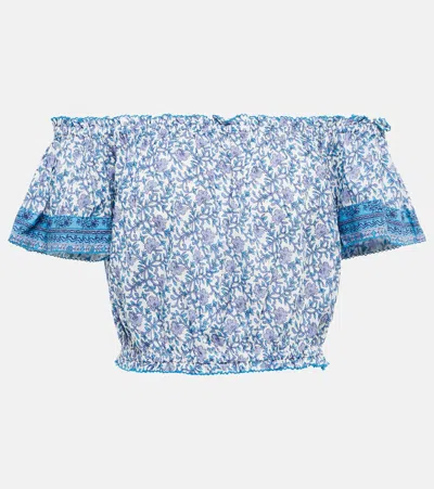 Poupette St Barth Camilla Floral Off-shoulder Top In Blue Mistral