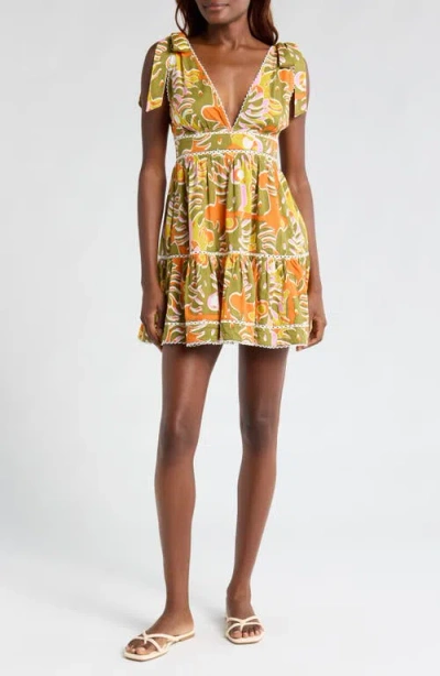 Poupette St Barth Cara Abstract Print Cotton Cover-up Minidress In Green Geo Afro