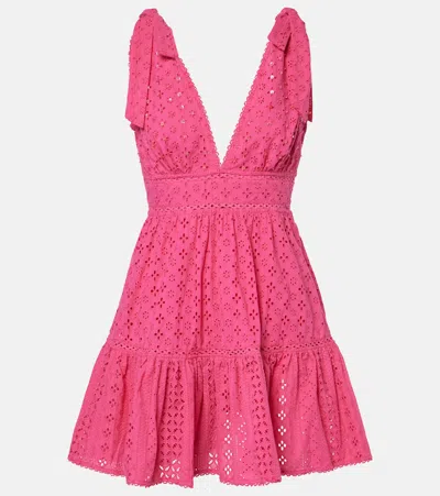 Poupette St Barth Cara Broderie Anglaise Cotton Minidress In Fuchsia
