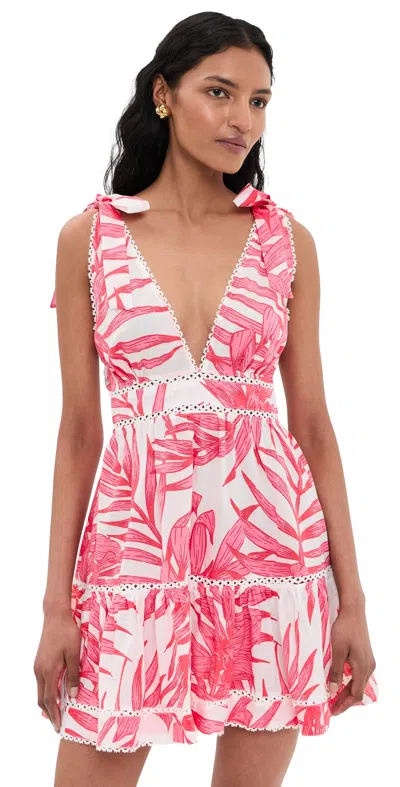 Poupette St Barth Cara Mini Dress Pink Palm Leaf