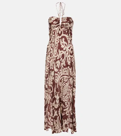 Poupette St Barth Carla Beaded Halterneck Maxi Dress In Brown