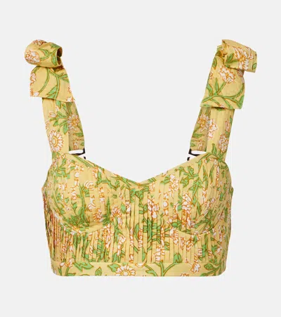 Poupette St Barth Carla Pleated Floral Cotton Crop Top In Multi