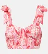 Poupette St Barth Carla Pleated Printed Crop Top In Pink