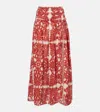 Poupette St Barth Carla Printed Cotton Maxi Skirt In Red