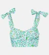 Poupette St Barth Carla Printed Pleated Crop Top In Green