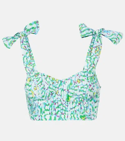 Poupette St Barth Carla Printed Pleated Crop Top In Green