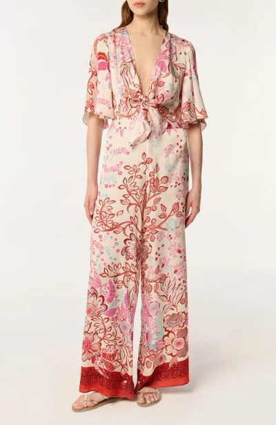 Poupette St Barth Celie Flutter Sleeve Wide Leg Jumpsuit
