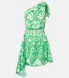 Poupette St Barth Celie Printed One-shoulder Minidress In Green