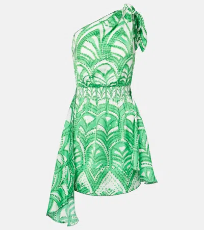 Poupette St Barth Celie Printed One-shoulder Minidress In Green