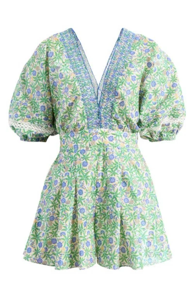 Poupette St Barth Chantal Puff Sleeve Cover-up Jumpsuit In Blue Honolulu